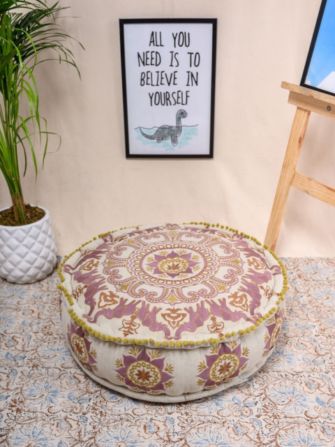 

Tistabene Grey & Purple Elephant Mix Mandala Inspired Round Floor Cushion