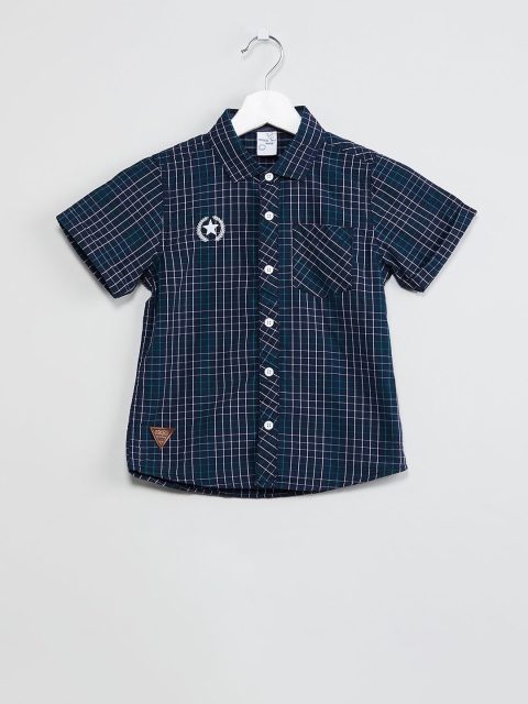 

max Boys Navy Blue Regular Fit Checked Casual Shirt
