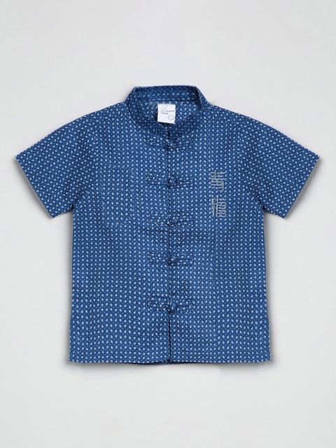 

max Boys Navy Blue Regular Fit Printed Casual Shirt