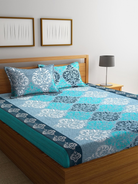 

NEUDIS Blue & White Floral 180 TC Cotton 1 King Bedsheet with 2 Pillow Covers