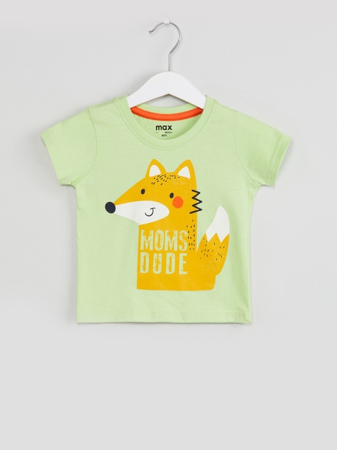 

max Boys Green & Yellow Printed Round Neck T-shirt