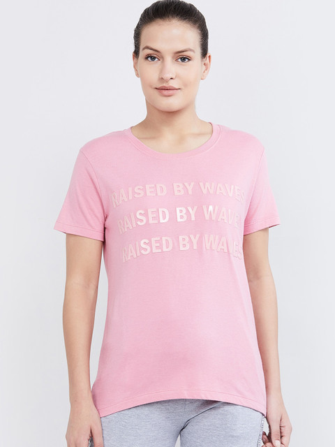 

max Women Pink Printed Round Neck T-shirt