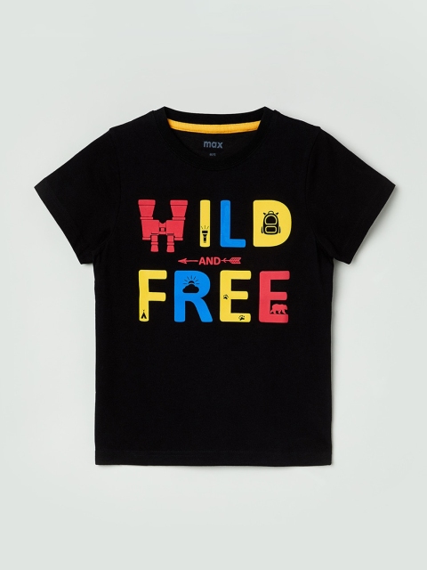 

max Boys Black Yellow Printed Round Neck Pure Cotton T-shirt
