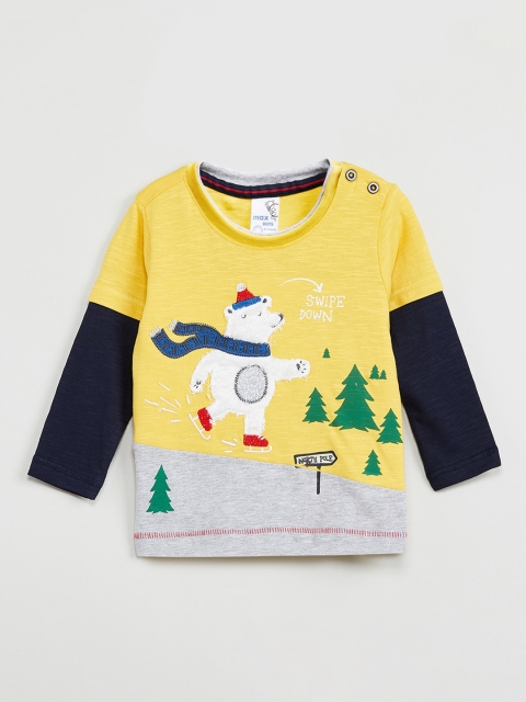 

max Boys Yellow Printed Round Neck T-shirt