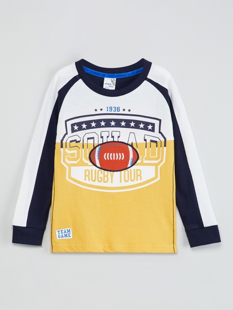 

max Boys Yellow & White Printed Round Neck T-shirt