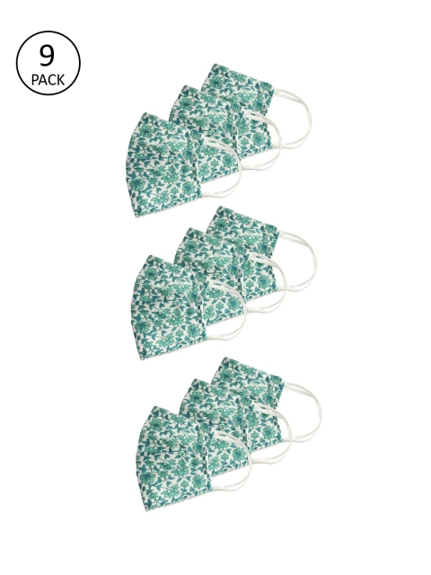 

Bellofox Women 9 Pcs Floral Printed 3-Ply Cloth Mask, Green