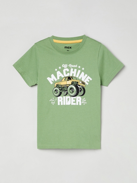 

max Boys Green & White Printed Round Neck T-shirt