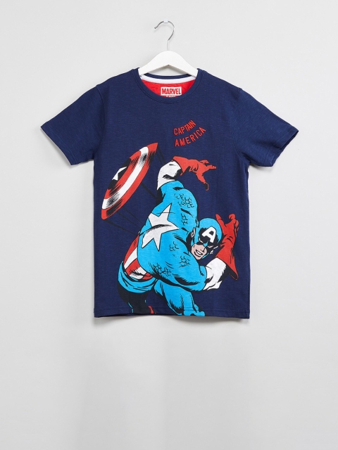 

max Boys Navy Blue Captain America Printed Round Neck T-shirt