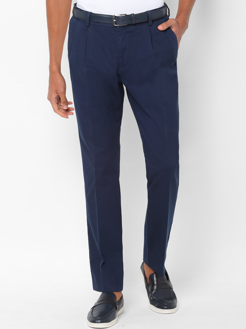 

Allen Solly Men Navy Blue Solid Regular Trousers