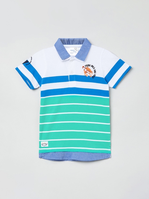 

max Boys White Striped Polo Collar T-shirt