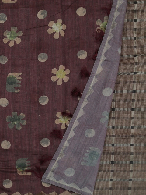 

Pothys Burgundy & Beige Jute Cotton Printed Saree