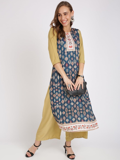

Silk Bazar Women Green & Yellow Printed Kurta with Palazzos