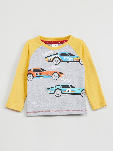 

max Boys Grey Melange Printed Round Neck T-shirt