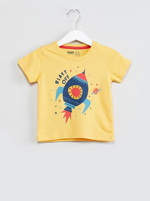 

max Boys Yellow Printed Round Neck T-shirt