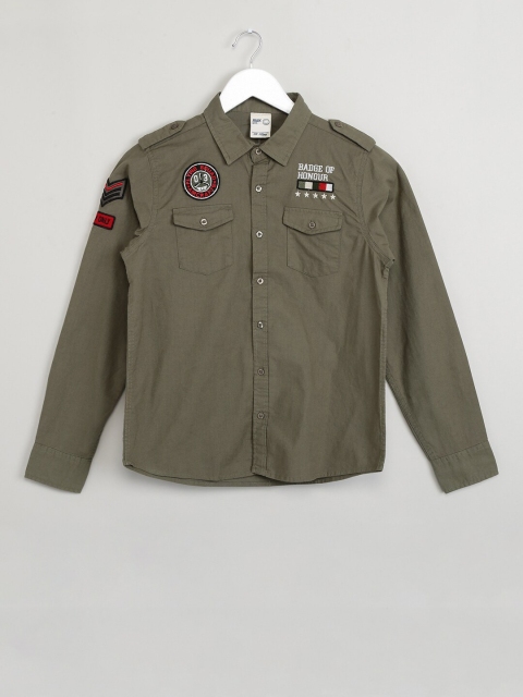 

max Boys Olive Green Self Design Casual Shirt