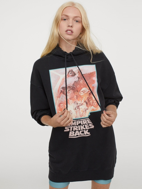 

H&M Women Black Printed Sweatshirt Dress