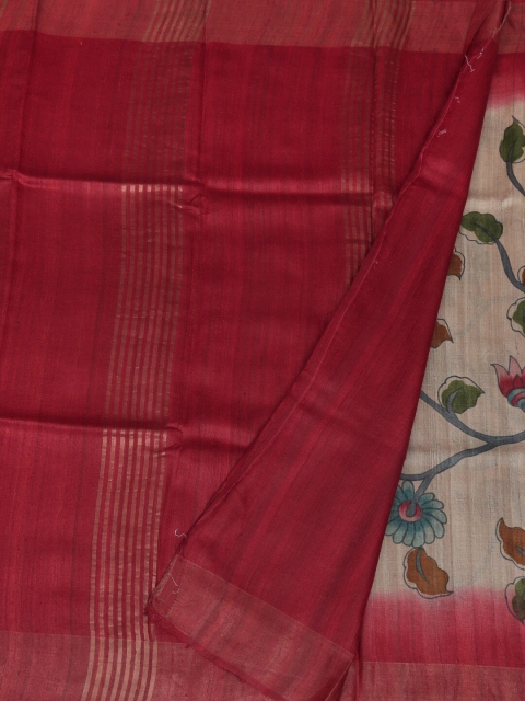 

Pothys Cream-Coloured & Maroon Jute Silk Printed Saree