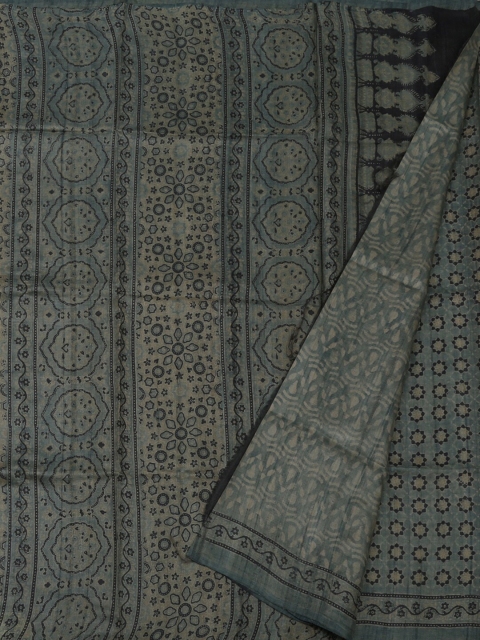

Pothys Grey Printed Tusser Silk Saree