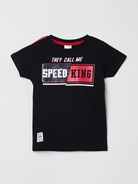 

max Boys Black Printed Round Neck T-shirt