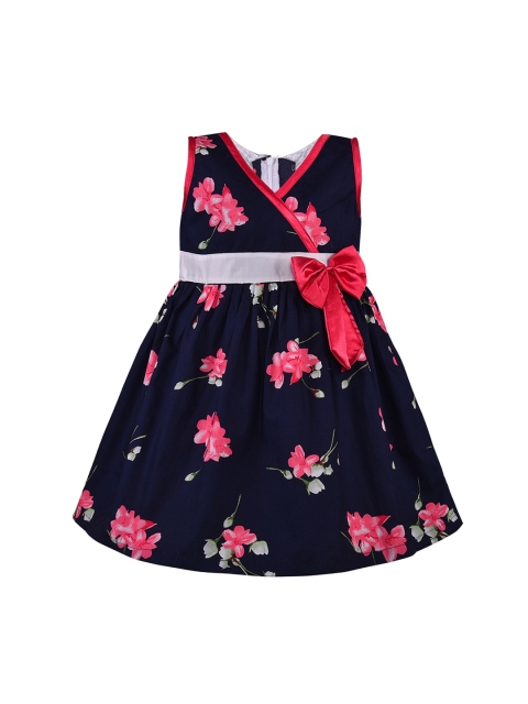 

Wish Karo Girls Navy Blue & Pink Printed Wrap Dress