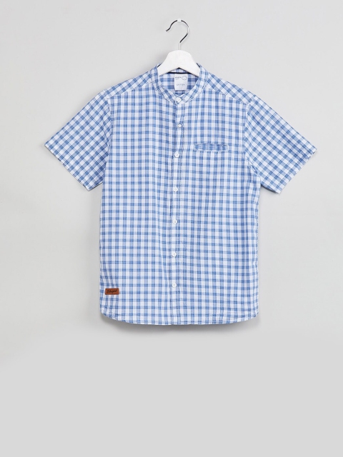 

max Boys Blue & White Regular Fit Checked Casual Shirt