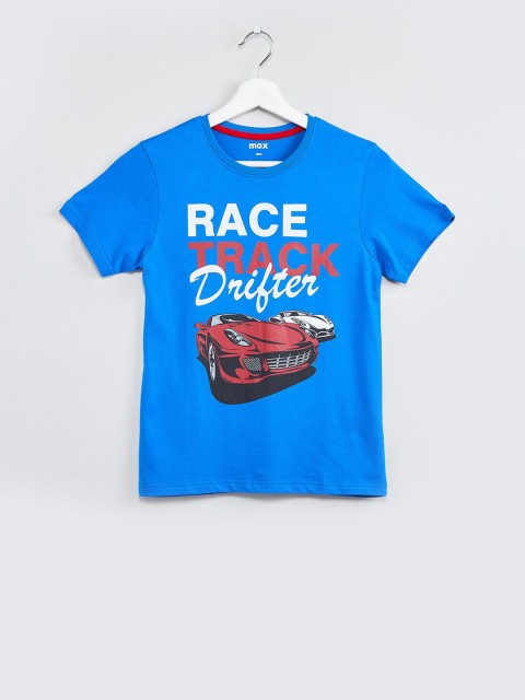 

max Boys Blue Printed Round Neck T-shirt