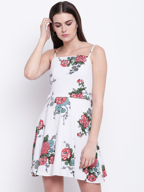 

DODO & MOA Women White Floral Printed Fit and Flare Dress