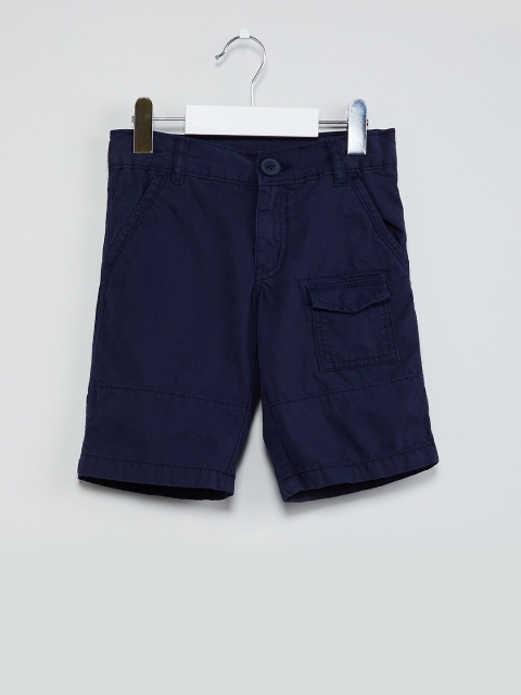 

max Boys Navy Blue Solid Regular Fit Cargo Shorts