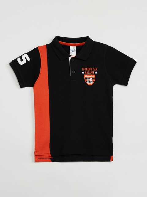 

max Boys Black & Orange Colourblocked Polo Collar T-shirt
