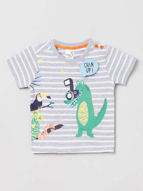 

max Boys Grey & White Striped V-Neck T-shirt