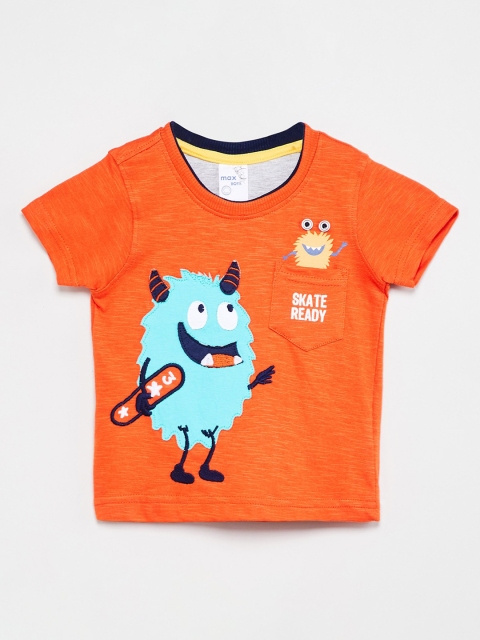 

max Boys Orange Printed Round Neck T-shirt