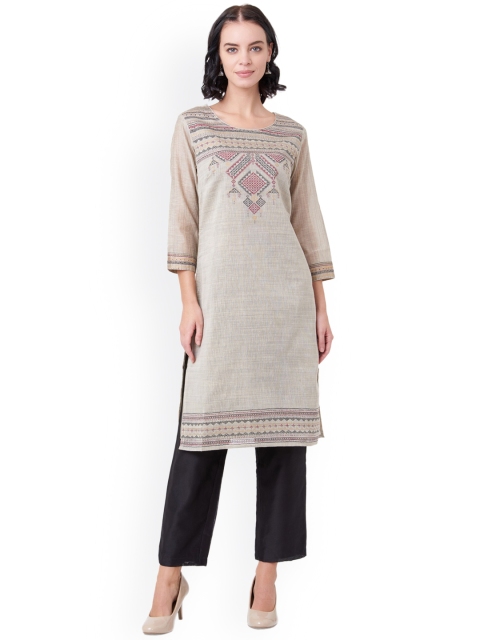 

IMARA Women Grey Yoke Design Straight Kurta