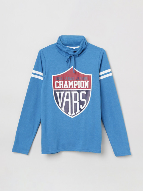 

max Boys Blue Printed Cowl Neck T-shirt