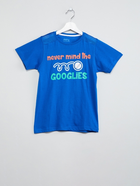 

max Boys Blue Printed Round Neck T-shirt