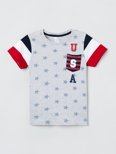 

max Boys Grey Printed Round Neck T-shirt