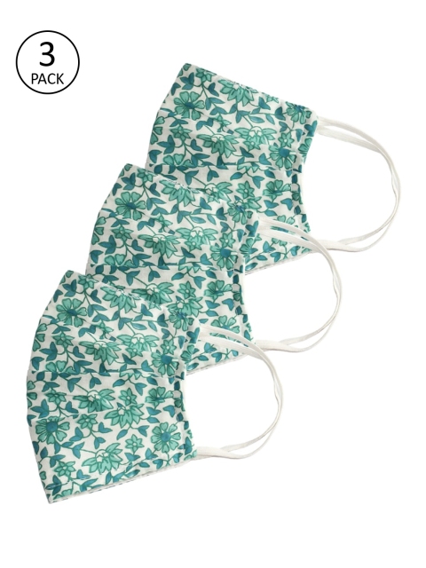 

Bellofox Women Pack Of 3 Green & Off-White Floral Printed 3-Ply Reusable Cloth Masks