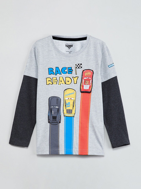 

max Boys Grey & Black Printed Round Neck T-shirt