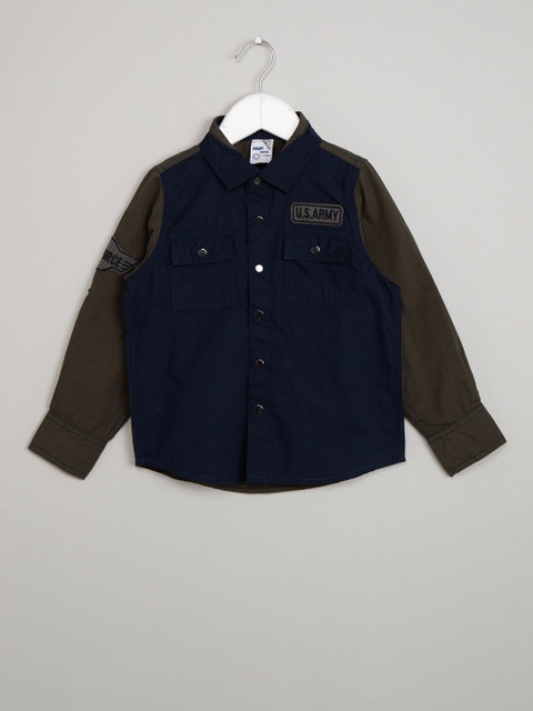 

max Boys Navy Blue & Olive Green Colourblocked Casual Shirt