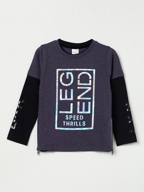 

max Boys Navy Blue Printed Round Neck T-shirt