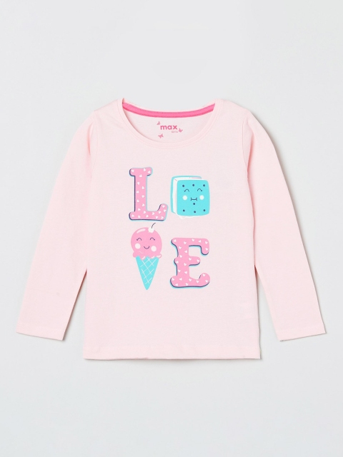 

max Girls Pink Printed Round Neck Pure Cotton T-shirt