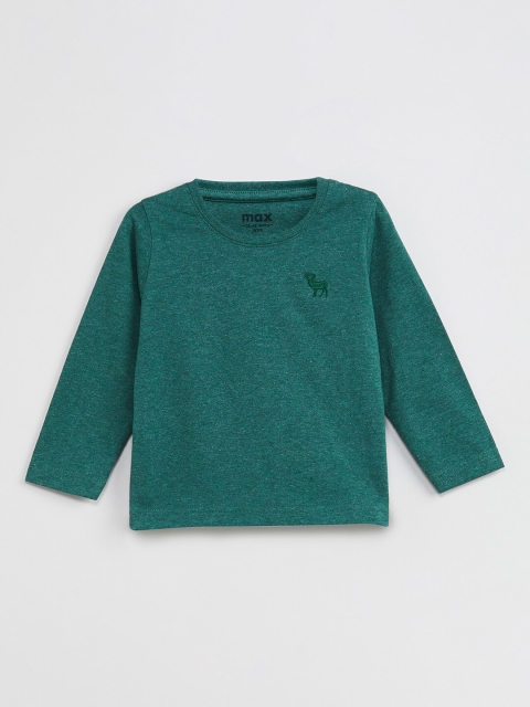 

max Boys Green Solid Round Neck T-shirt