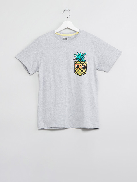 

max Boys Grey Melange Solid Round Neck T-shirt