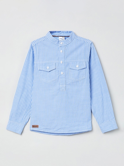 

max Boys Blue & White Regular Fit Striped Casual Shirt