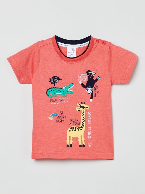 max Boys Orange Printed Round Neck T-shirt