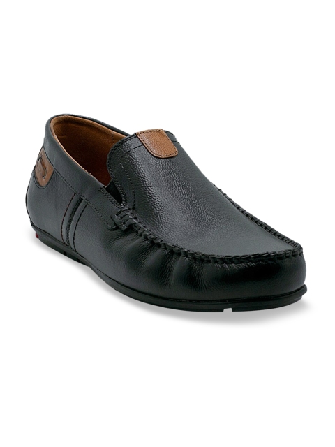 

KETHINI Men Black Leather Textured Loafers
