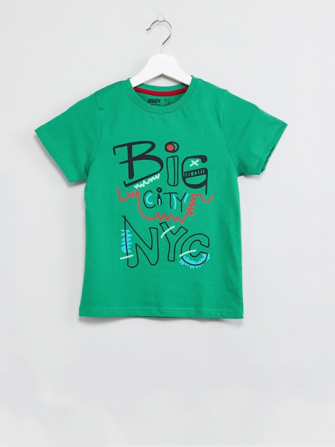 

max Boys Green & Black Printed Round Neck T-shirt