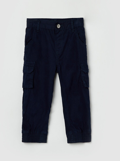 

max Boys Navy Blue Solid Slim-Fit Joggers