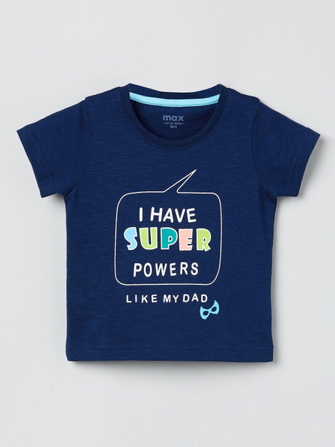 

max Boys Blue Printed Round Neck T-shirt