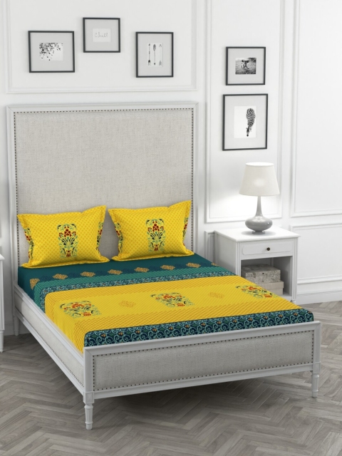 

Portico New York Yellow & Green Ethnic Motifs 220 TC Poly Satin 1 King Bedsheet with 2 Pillow Covers