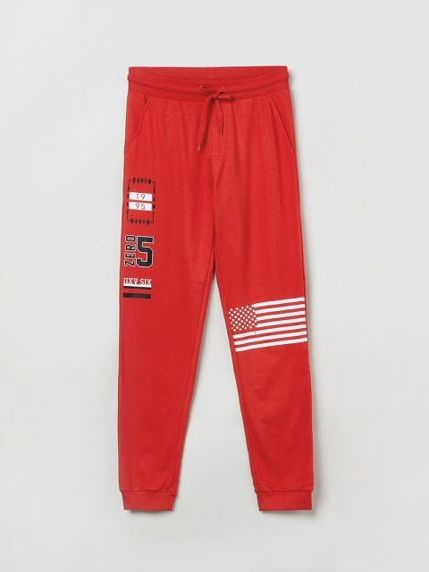 

max Boys Red Solid Straight-Fit Joggers